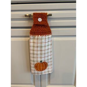 Crochet Top Kitchen Towel-Fall pumpkin
